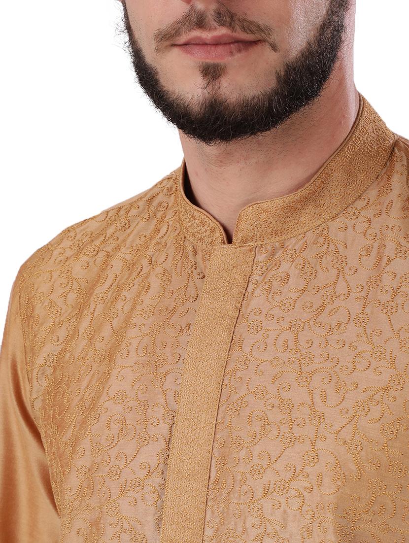 gold solid kurta - 18052908 - Standard Image - 5