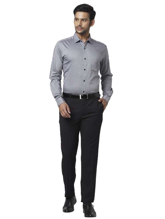 grey solid formal shirt - 18053336 - Standard Image - 3