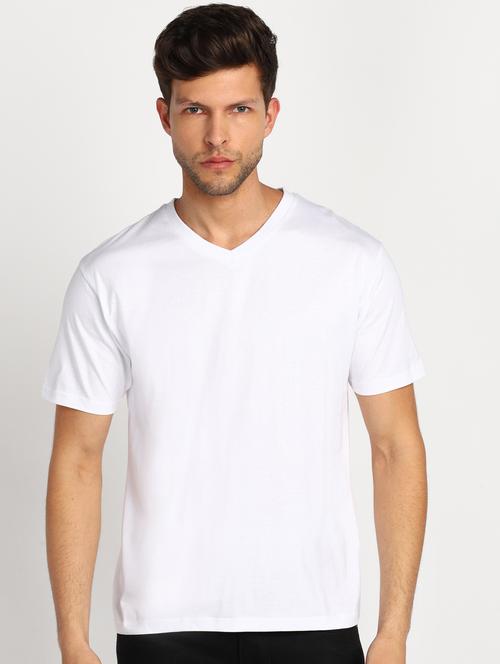 white v neck solid t-shirt - 18053716 - Standard Image - 0