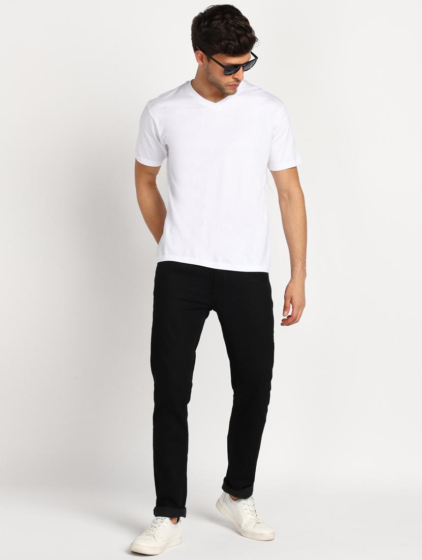 white v neck solid t-shirt - 18053716 - Standard Image - 3