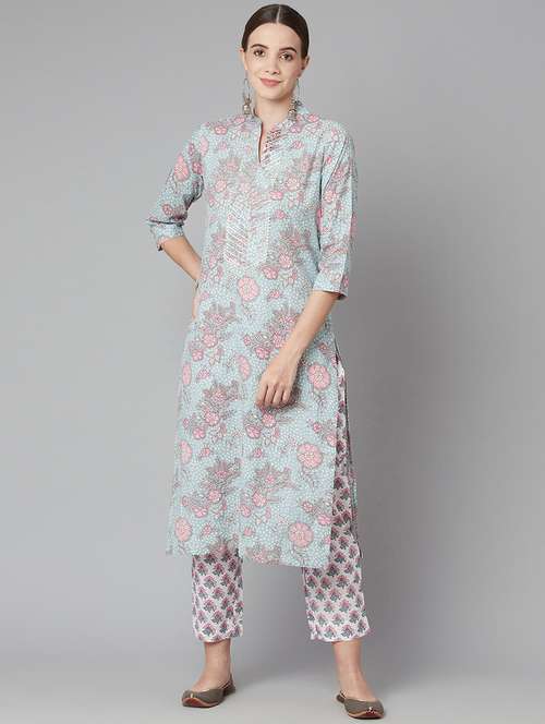 grey cotton kurta pant  set - 18054213 -  Standard Image - 0