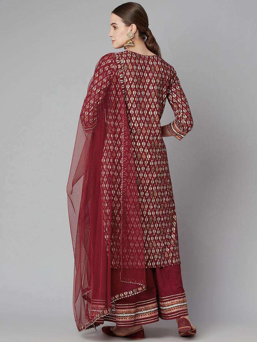 red cotton kurta palazzo  set - 18054216 -  Standard Image - 3