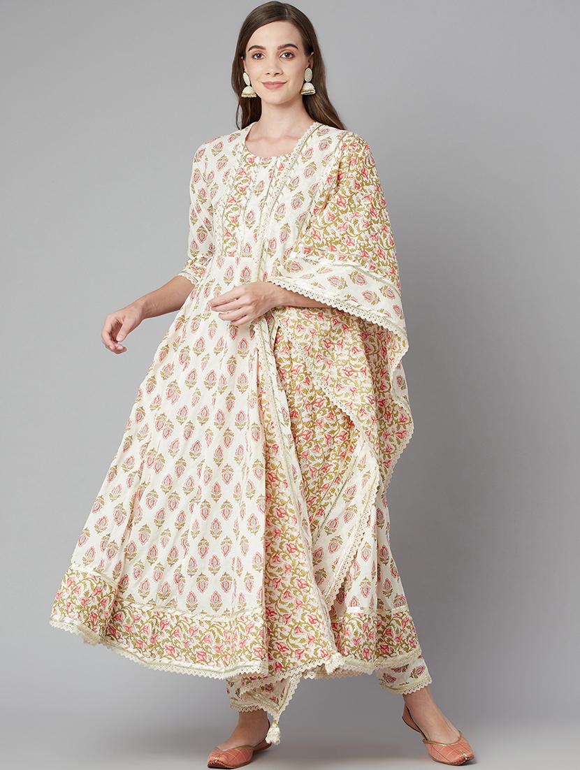 women three quarter sleeve kurta pant with dupatta set