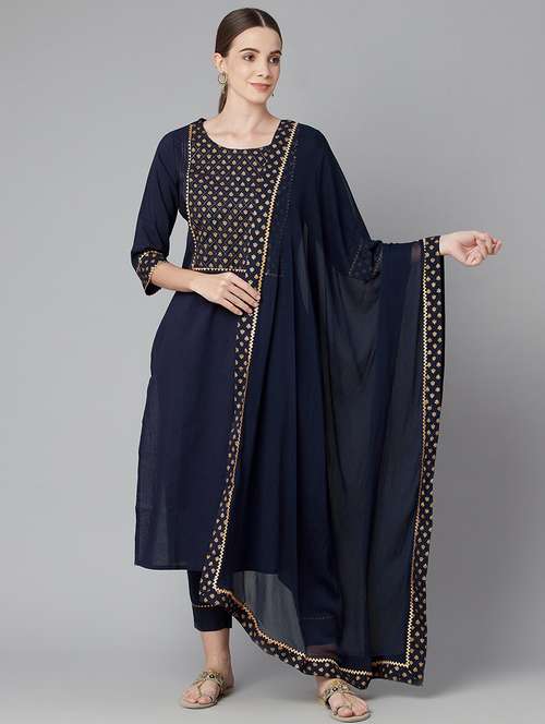 blue cotton kurta pant set - 18054219 - Standard Image - 0