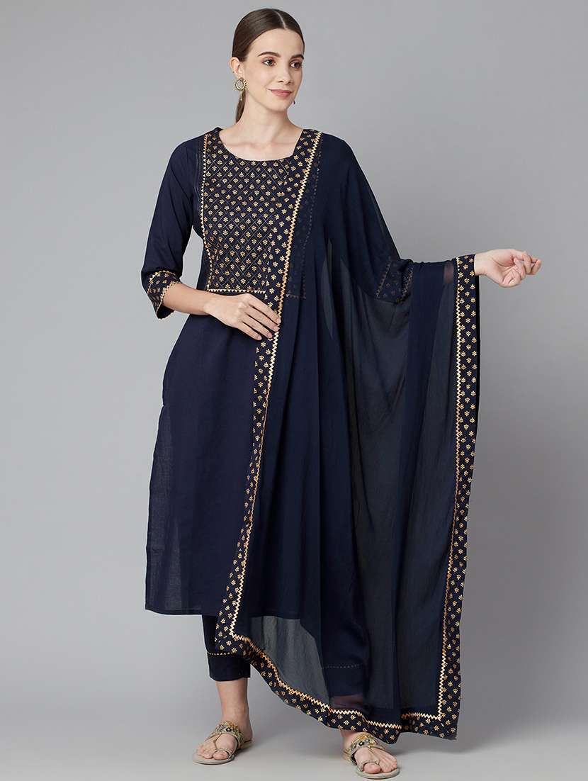 blue cotton kurta pant set - 18054219 - Zoom Image - 0