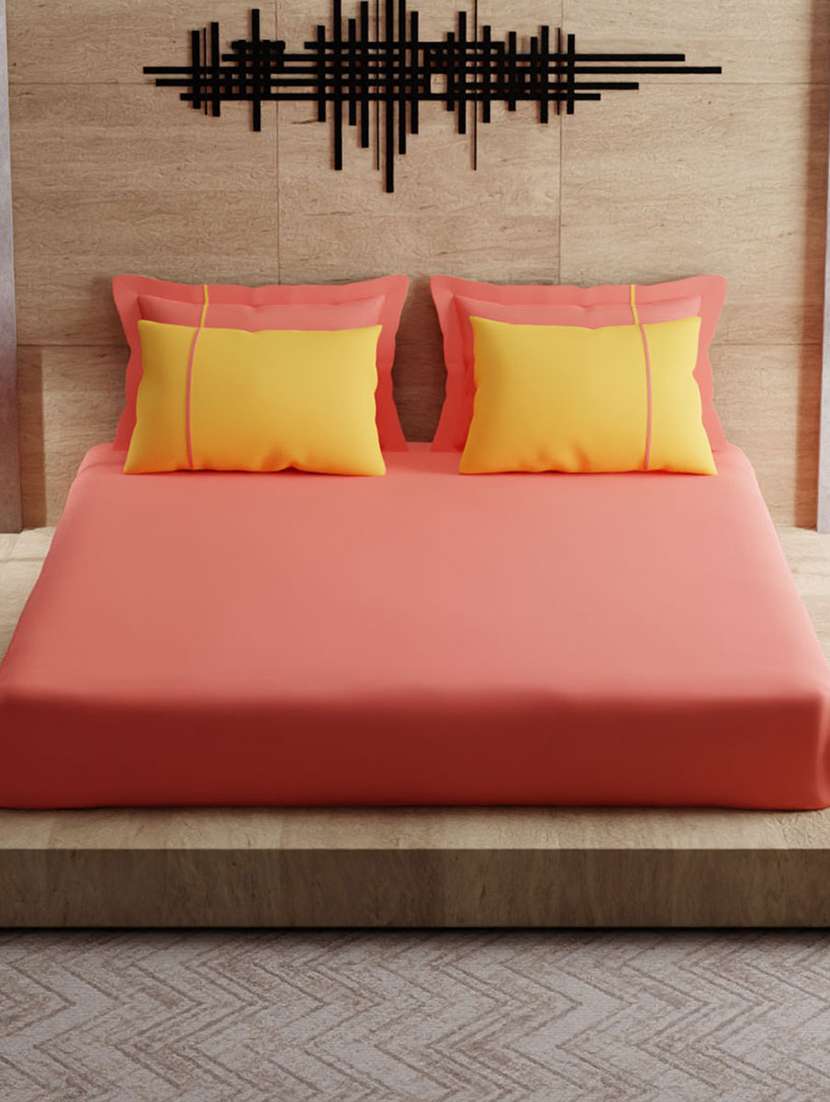 stoa paris cotton peach - orange king 144 tc 1 bed sheet with 4 pillow covers