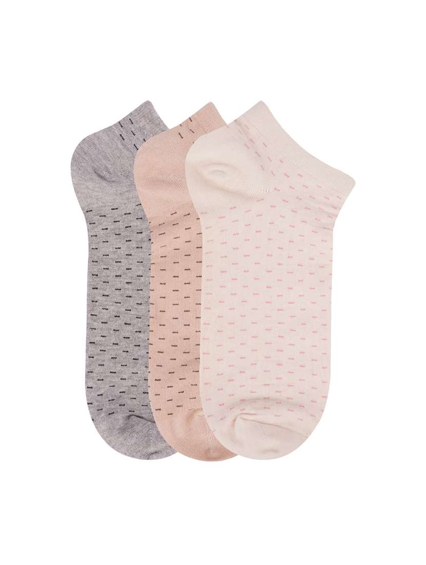  low ankle length diamond printed cotton socks (pack of 3) - 18054715 -  Zoom Image - 0