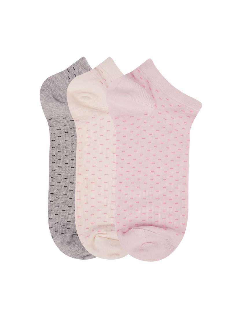 low ankle length dotted lines cotton socks (pack of 3) - 18054717 - Zoom Image - 0