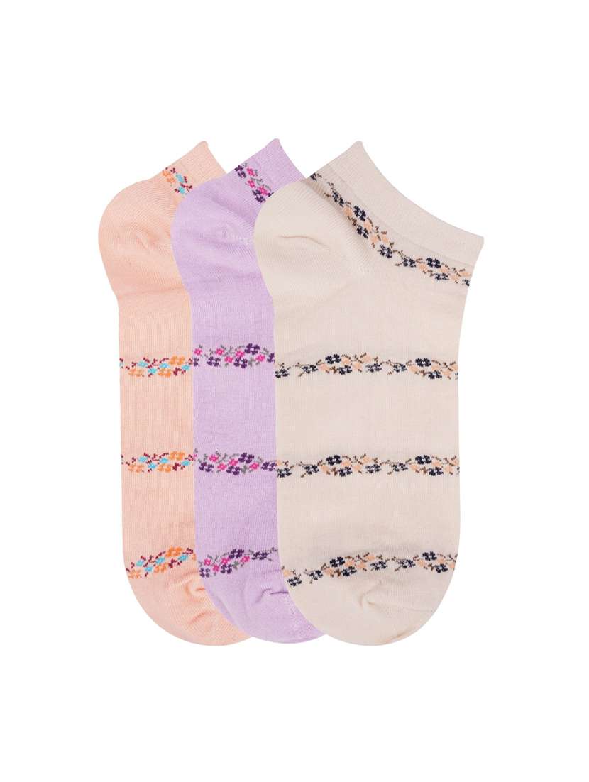 low ankle length floral pattern cotton socks (pack of 3) - 18054719 - Zoom Image - 0