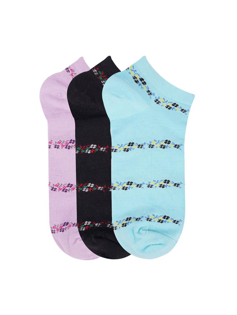 low ankle length floral pattern cotton socks (pack of 3) - 18054722 - Zoom Image - 0