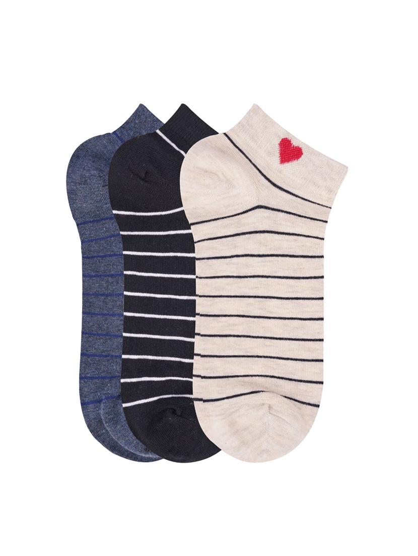 low ankle length stripes pattern cotton socks (pack of 3) - 18054727 - Zoom Image - 0