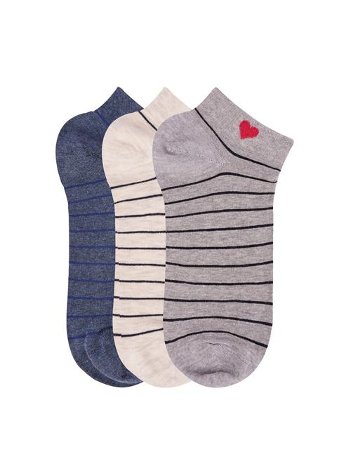 low ankle length stripes pattern cotton socks (pack of 3) - 18054729 - Standard Image - 0