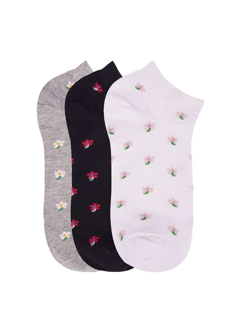 low ankle length flower pattern cotton socks (pack of 3) - 18054731 -  Zoom Image - 0