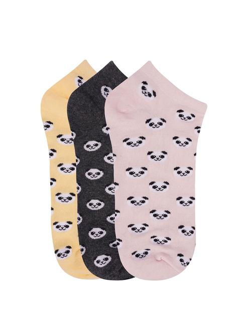 low ankle length panda pattern cotton socks (pack of 3) - 18054737 - Standard Image - 0