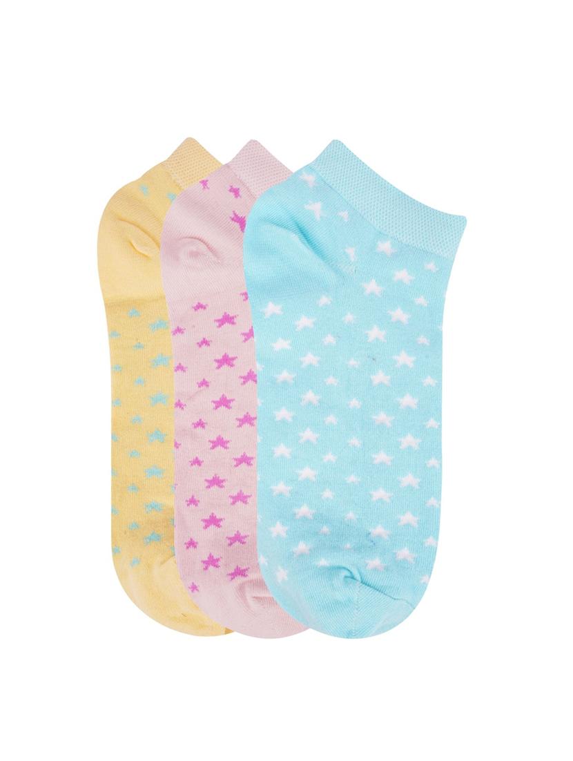 low ankle length star pattern cotton socks (pack of 3) - 18054739 - Zoom Image - 0
