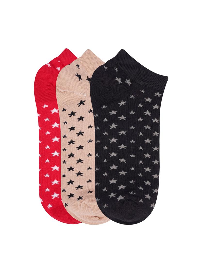 low ankle length star pattern cotton socks (pack of 3) - 18054740 - Zoom Image - 0