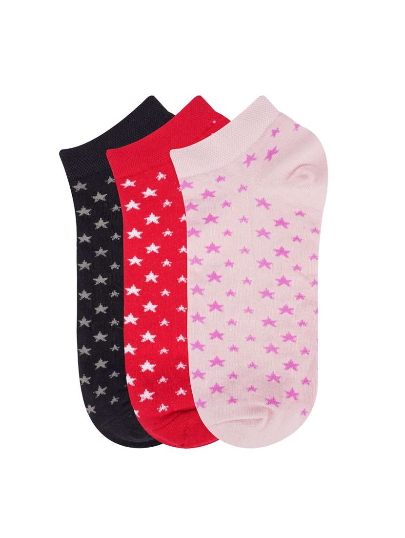 low ankle length star pattern cotton socks (pack of 3) - 18054742 -  Zoom Image - 0