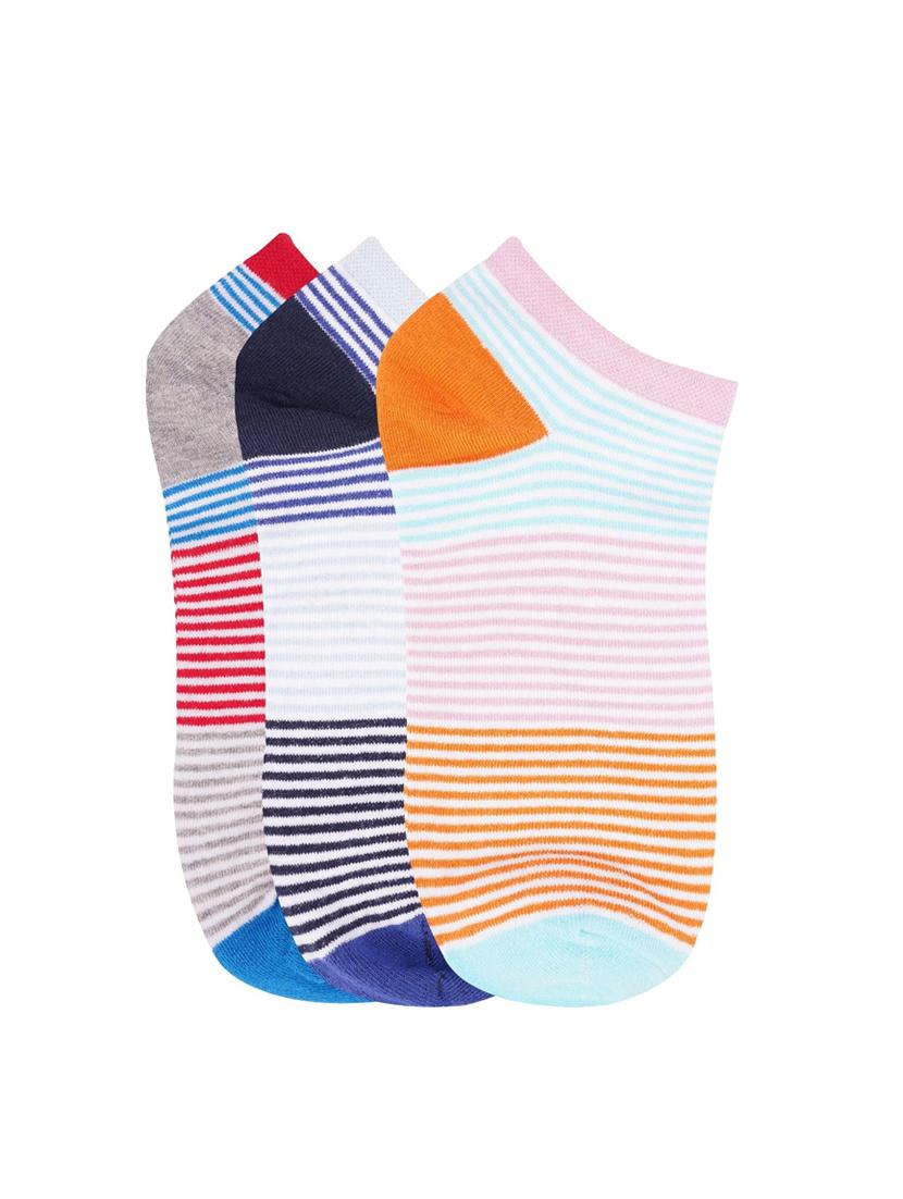 low ankle length colored stripes cotton socks (pack of 3) - 18054743 - Zoom Image - 0
