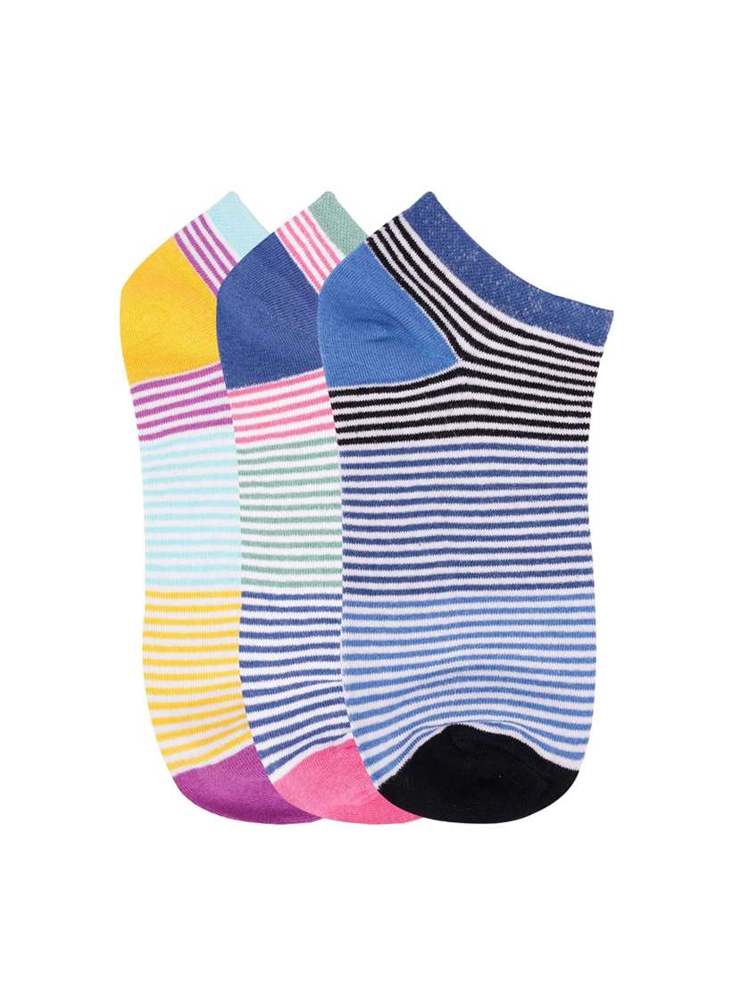 low ankle length colored stripes cotton socks (pack of 3) - 18054744 -  Zoom Image - 0
