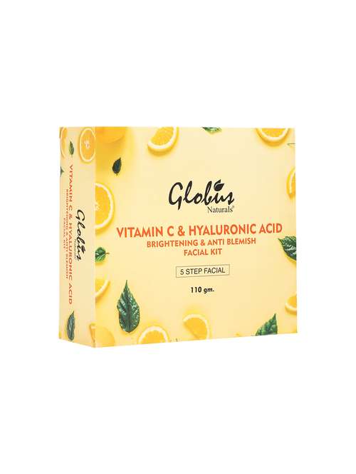 globus naturals anti-ageing hyaluronic acid and vitamin c lightening brightening facial kit 110 gm