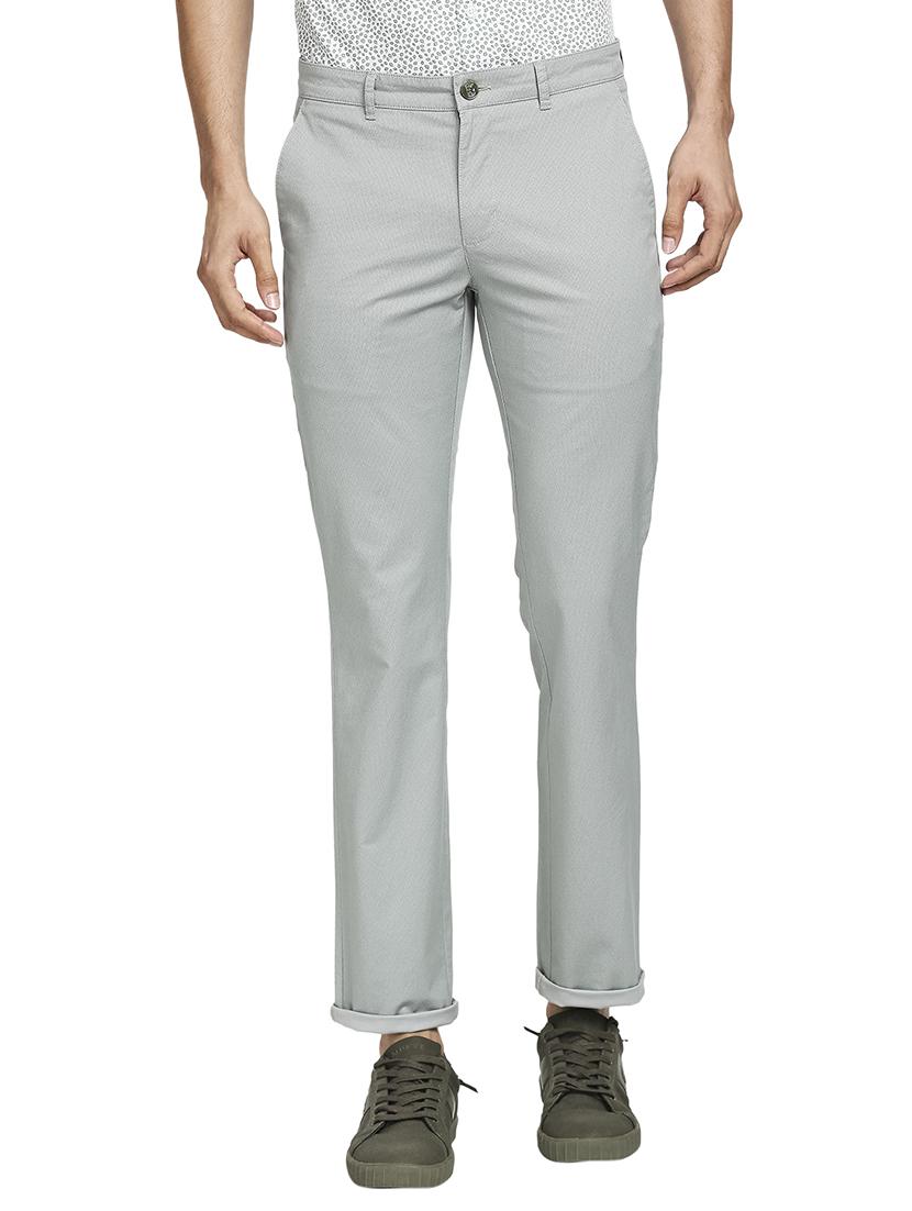 grey solid flat front casual trouser - 18055647 -  Zoom Image - 0