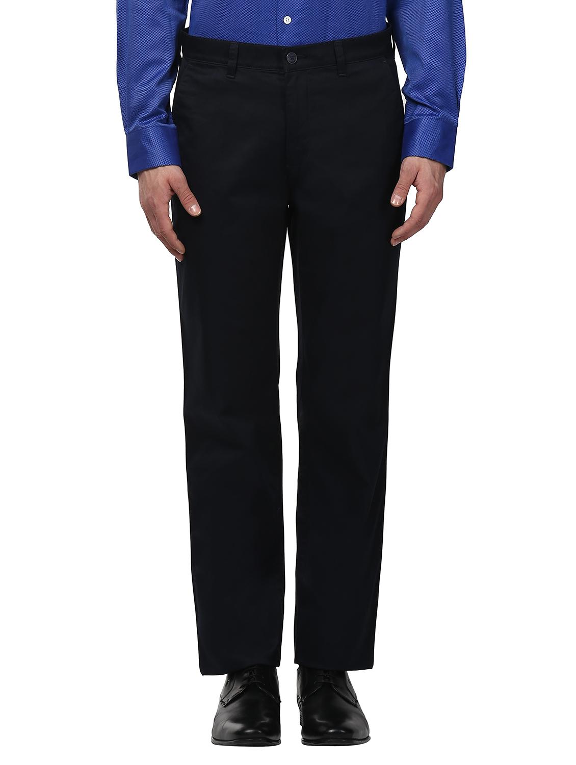 blue solid flat front casual trouser - 18055652 -  Zoom Image - 0