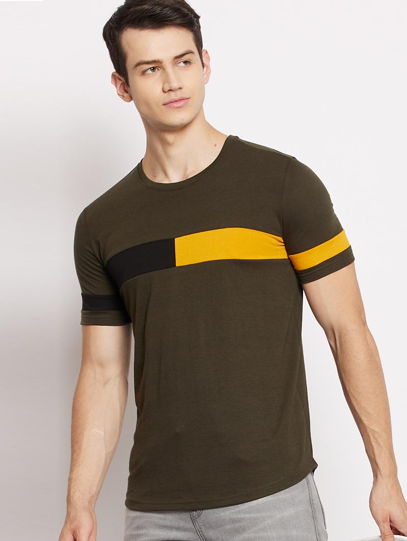 olive color block t-shirt - 18056223 - Zoom Image - 0