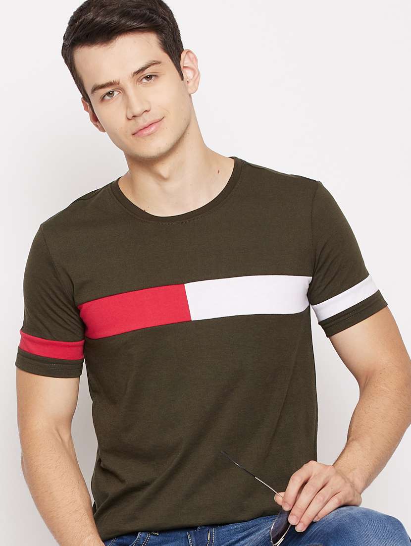 olive color block t-shirt - 18056225 - Zoom Image - 0