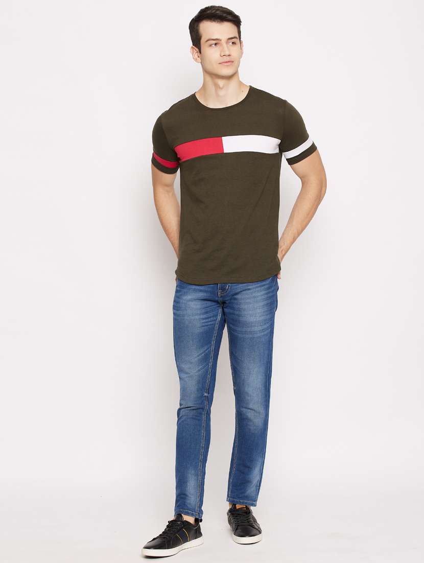 olive color block t-shirt - 18056225 - Standard Image - 3