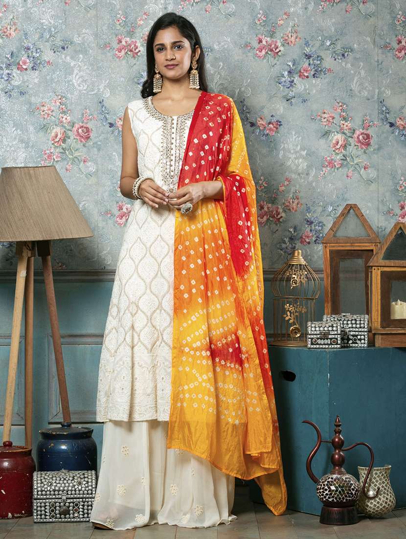 open lace back dress Imposing Orange Color Gown With White Dupatta – vastracloth main image 1