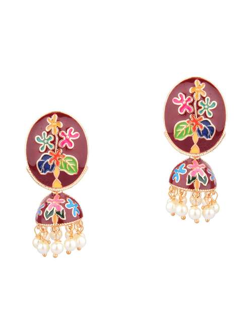 Buy online Maroon Jhumka Earrings Set from Imitation Jewellery for - Main Image