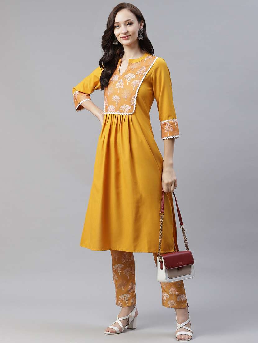 mustard rayon straight kurta