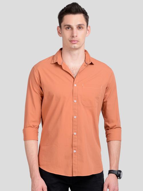 orange solid casual shirt - 18058680 - Standard Image - 0