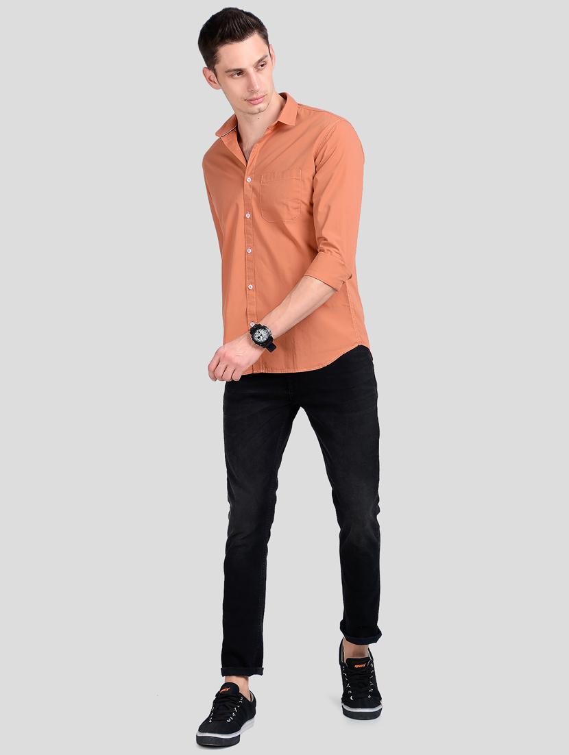 orange solid casual shirt - 18058680 - Standard Image - 3