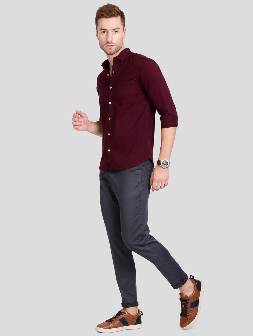 maroon solid casual shirt - 18058810 - Standard Image - 3