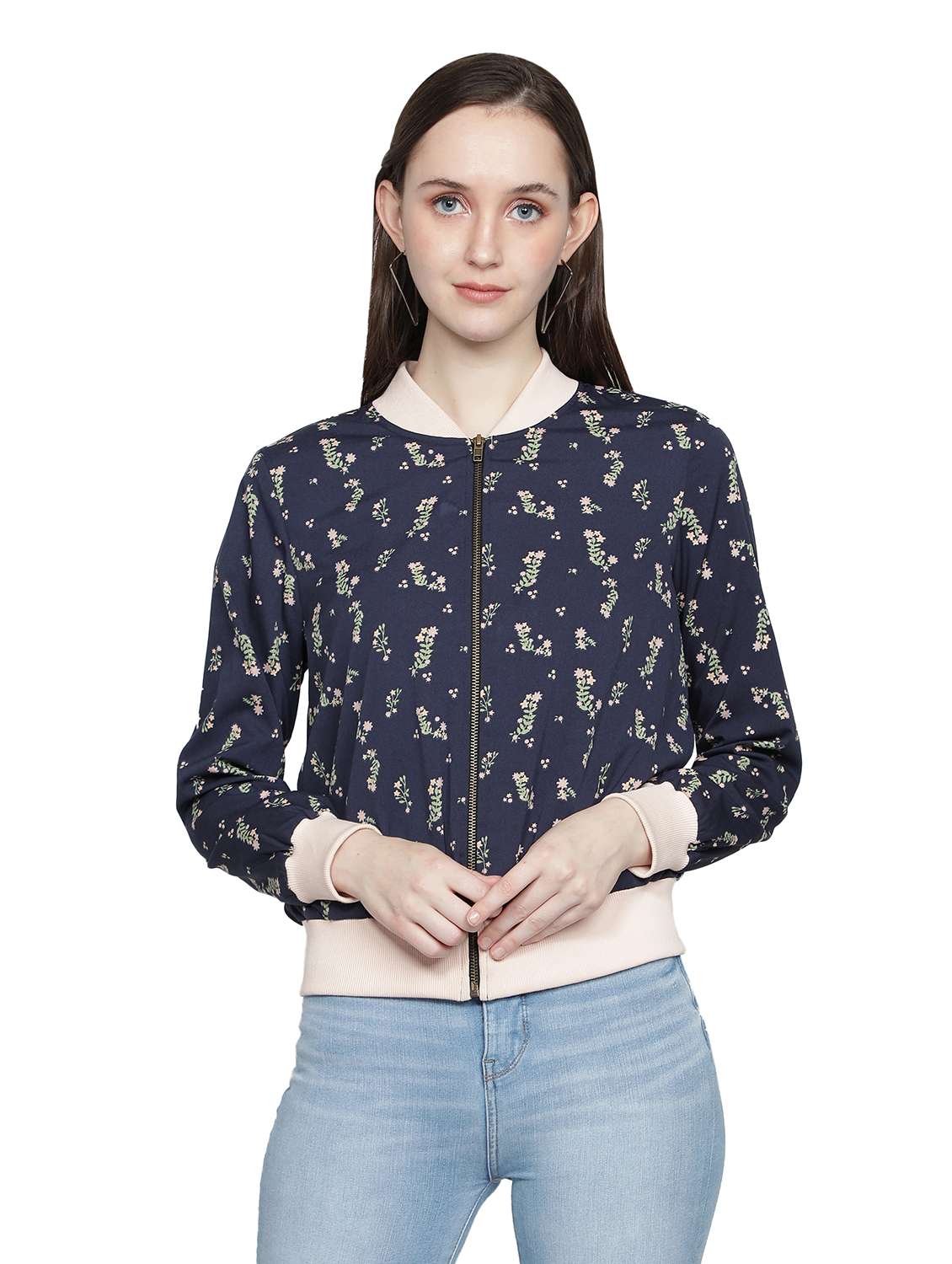 mandarin neck printed jacket