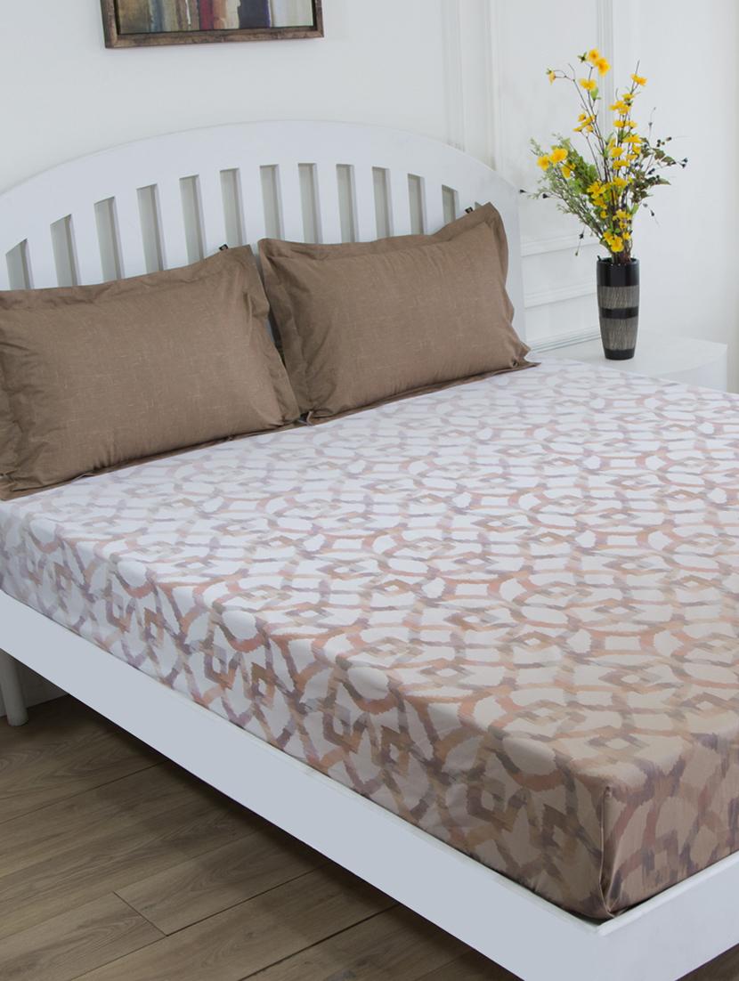 gm abstract 180 tc 100% cotton digital print brown & white double bedsheet with 2 pillow covers - 18058869 -  Zoom Image - 0