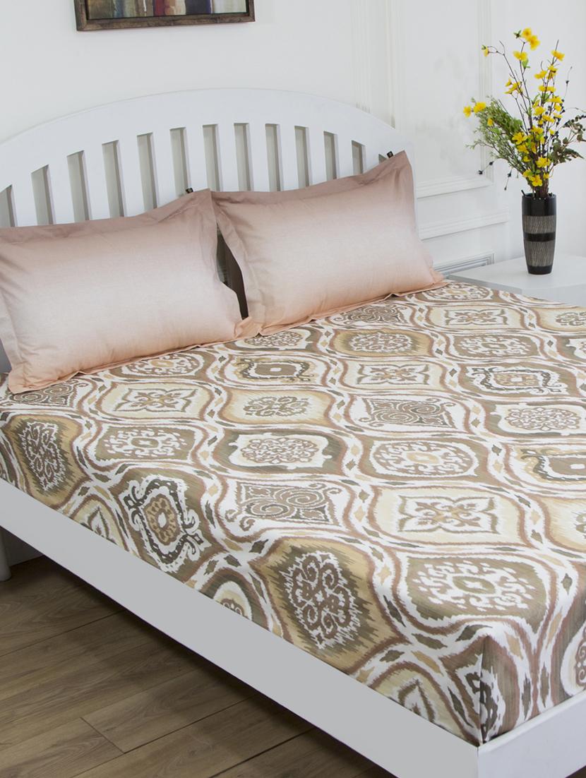 gm abstract 180 tc 100% cotton digital print brown double bedsheet with 2 pillow covers - 18058873 -  Zoom Image - 0