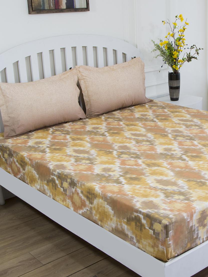 gm abstract 180 tc 100% cotton digital print brown double bedsheet with 2 pillow covers - 18058875 -  Zoom Image - 0