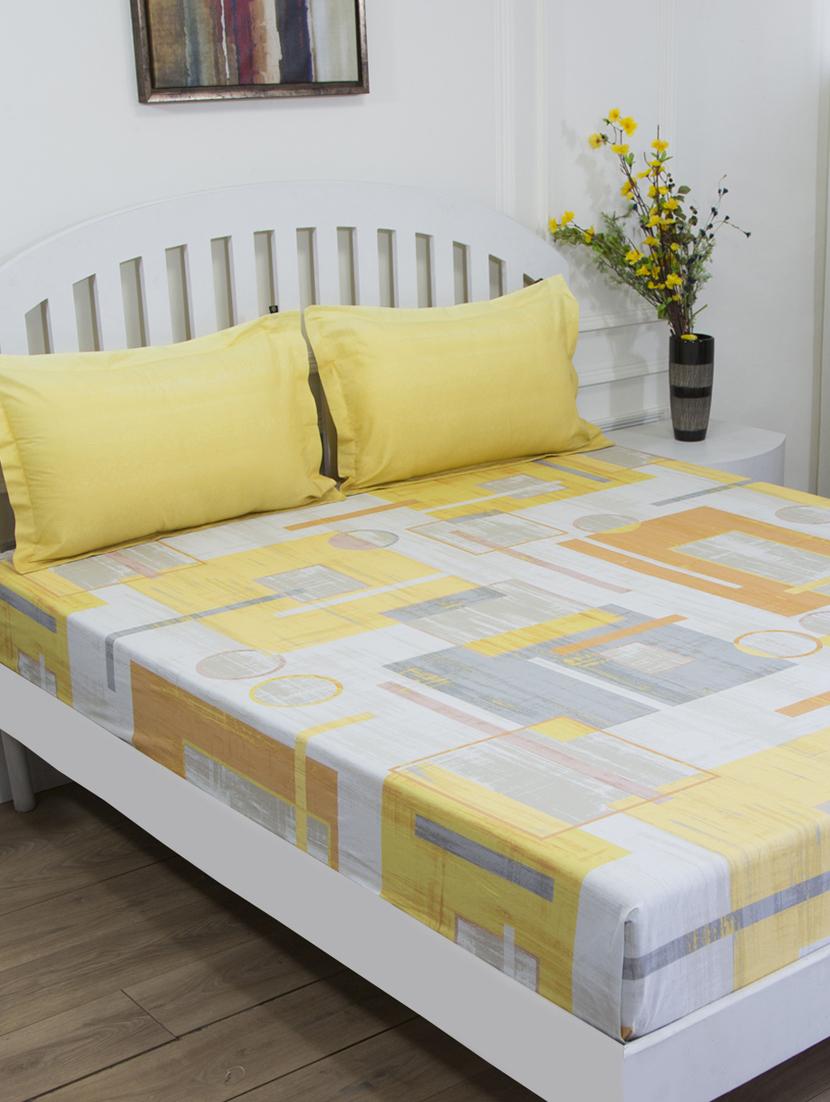 gm geometric 144 tc 100% cotton digital print orange & purple double bedsheet with 2 pillow covers - 18058889 -  Zoom Image - 0