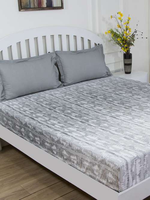 gm abstract 144 tc 100% cotton digital print grey double bedsheet with 2 pillow covers - 18058894 - Standard Image - 0