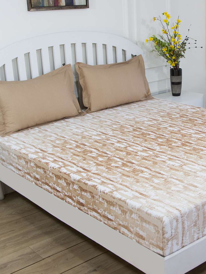 gm abstract 144 tc 100% cotton digital print grey double bedsheet with 2 pillow covers - 18058895 - Zoom Image - 0