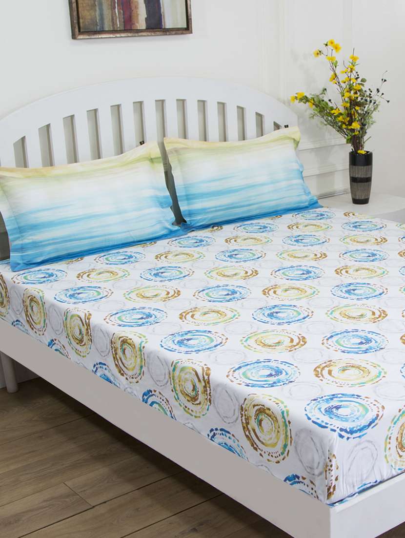 gm abstract 144 tc 100% cotton digital print blue & brown double bedsheet with 2 pillow covers - 18058896 - Zoom Image - 0