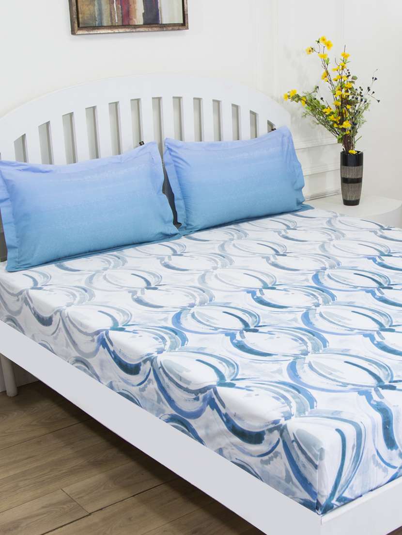 gm geometric 144 tc 100% cotton digital print brown & white double bedsheet with 2 pillow covers - 18058901 - Zoom Image - 0