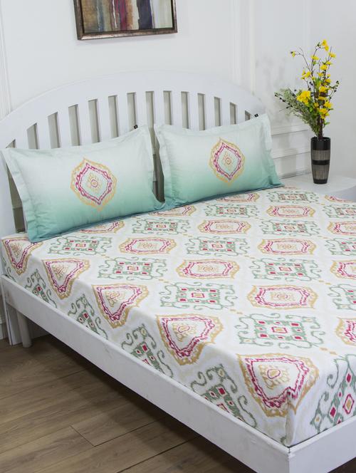 gm abstract 144 tc 100% cotton digital print sea green & white double bedsheet with 2 pillow covers - 18058908 - Standard Image - 0