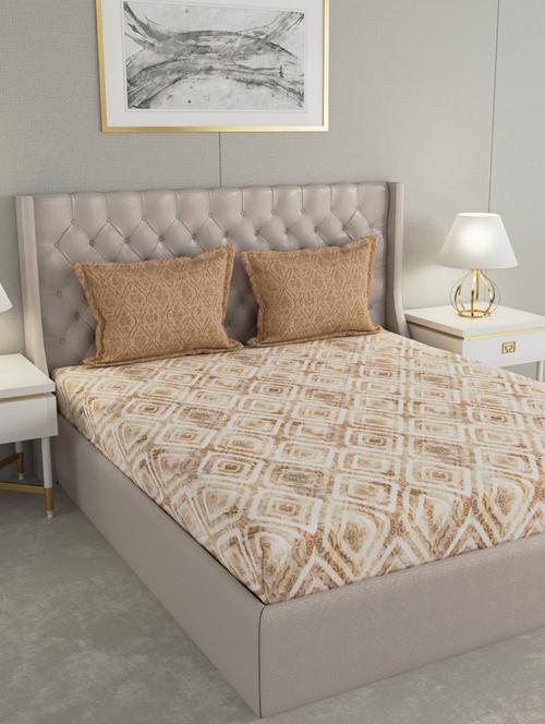 gm geometric 144 tc 100% cotton digital print brown double bedsheet with 2 pillow covers - 18058916 - Standard Image - 0