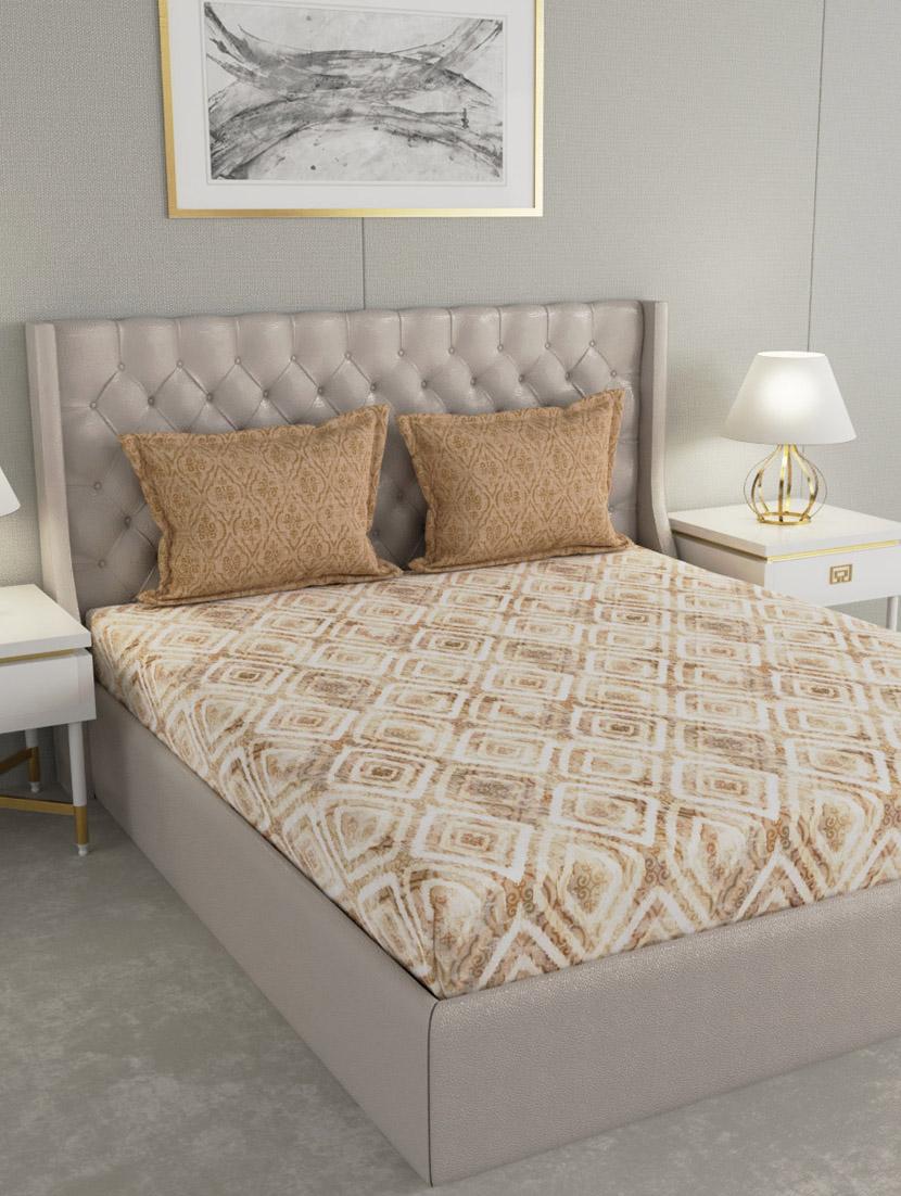 gm geometric 144 tc 100% cotton digital print brown double bedsheet with 2 pillow covers - 18058916 - Zoom Image - 0