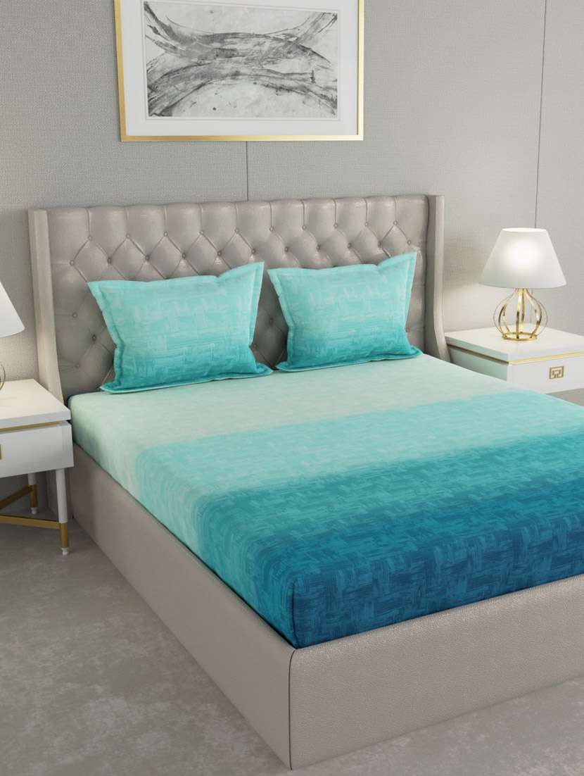 gm abstract 144 tc 100% cotton digital print blue double bedsheet with 2 pillow covers - 18058919 -  Zoom Image - 0