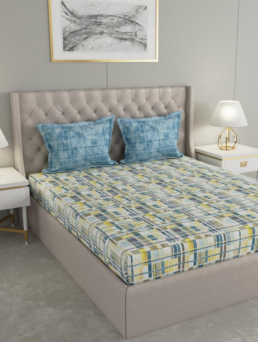 gm abstract 144 tc 100% cotton digital print green & yellow double bedsheet with 2 pillow covers - 18058922 - Zoom Image - 0
