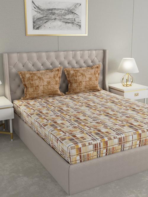 gm abstract 144 tc 100% cotton digital print green & yellow double bedsheet with 2 pillow covers - 18058923 -  Standard Image - 0